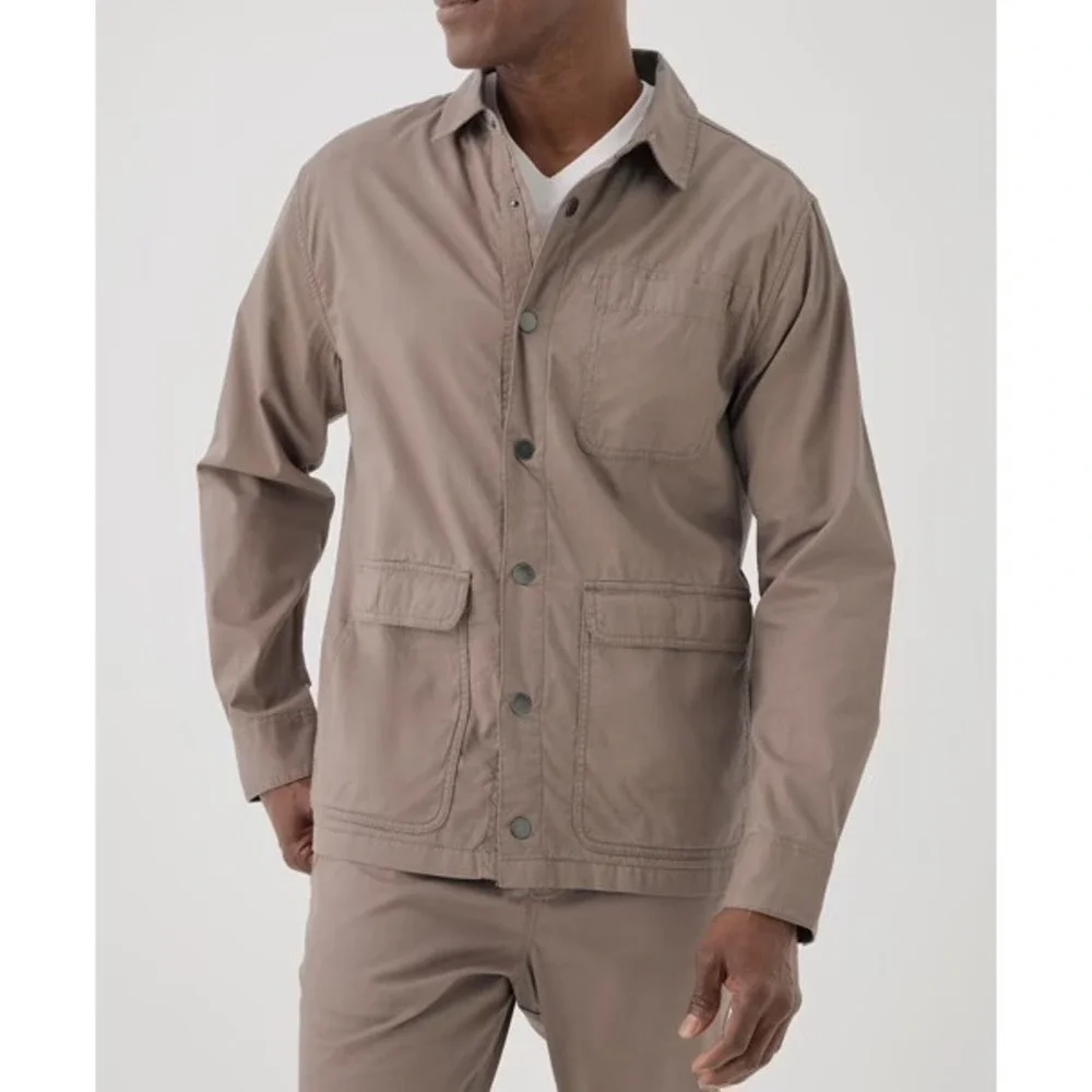 Pact | Daily Twill Flannel Lined Shacket L Brown Organic Cotton Men's Jacket